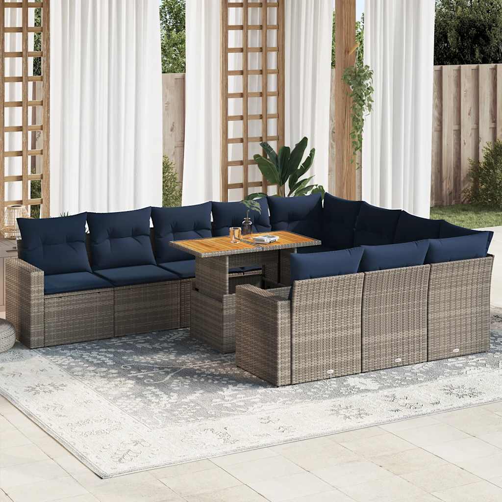 loungesæt til haven 11 dele med hynder polyrattan grå