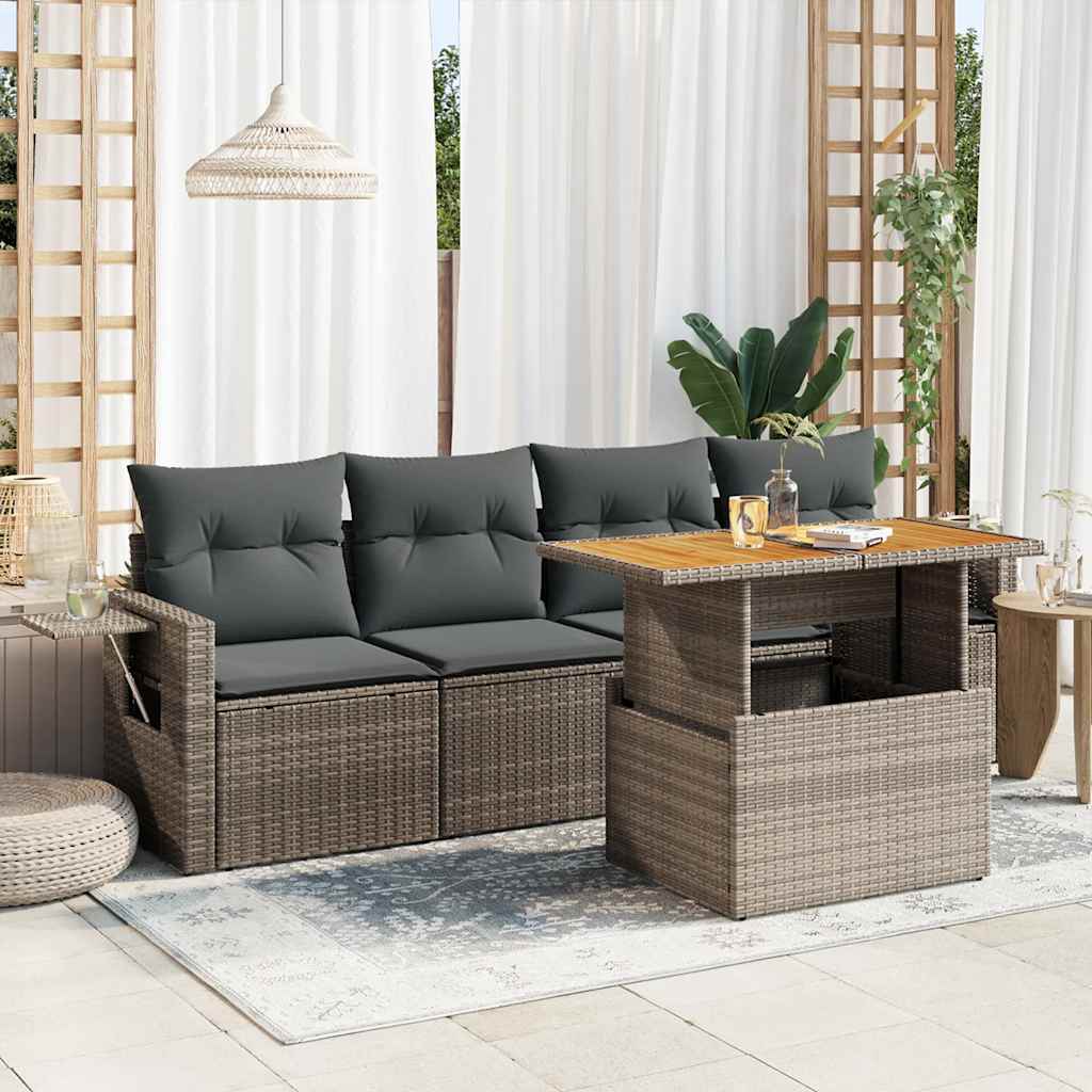 sofasæt 5 dele med hynder polyrattan grå