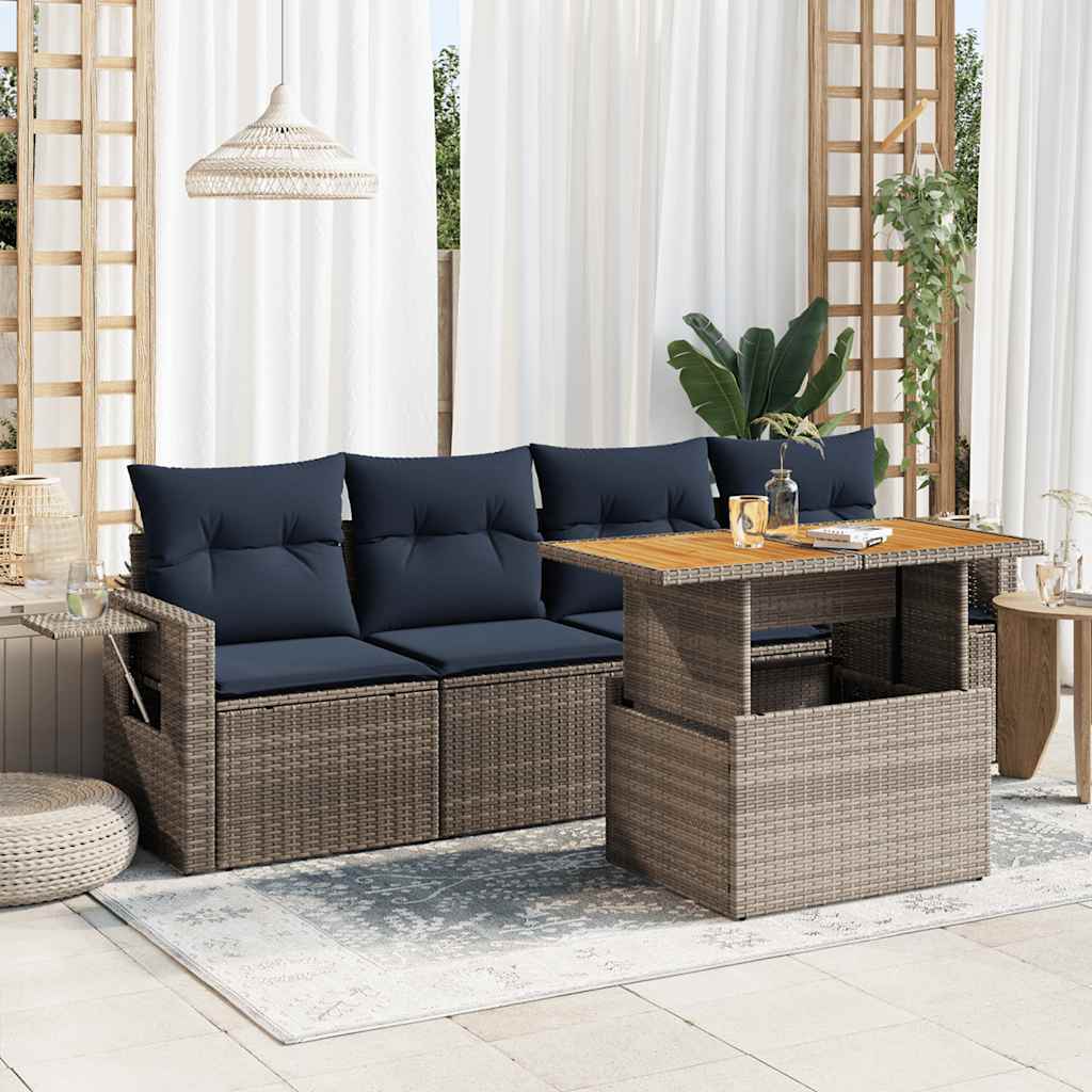 sofasæt 5 dele med hynder polyrattan grå