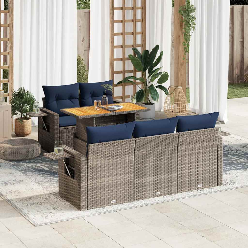 sofasæt til haven 6 dele med hynder polyrattan grå
