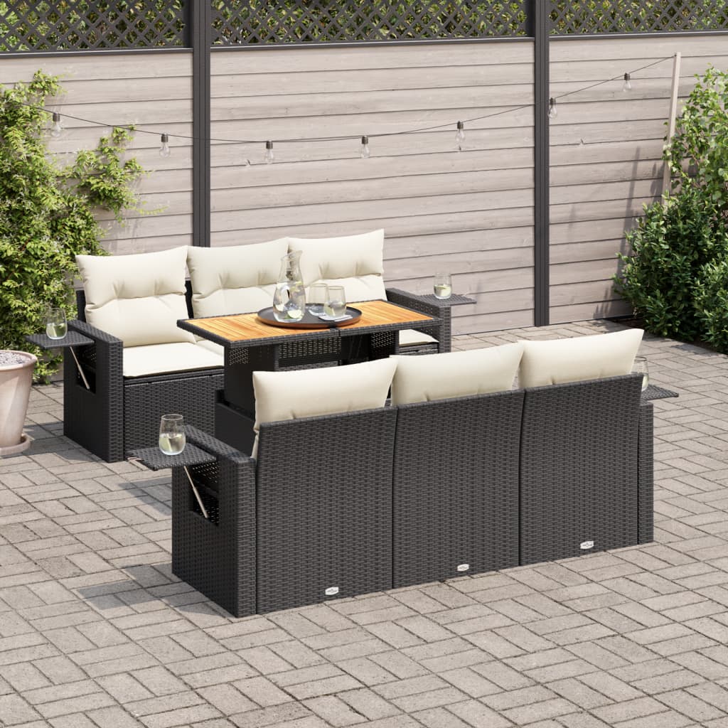sofasæt til haven 7 dele med hynder polyrattan sort