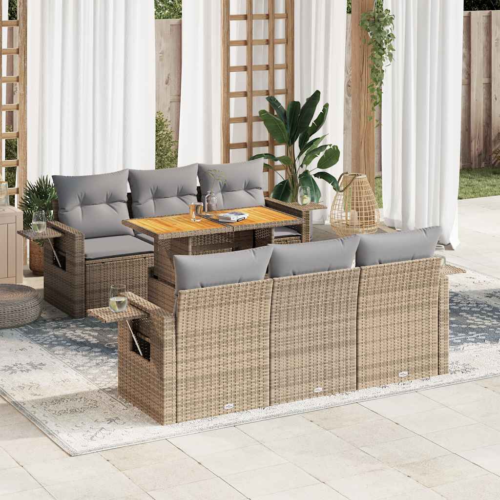 sofasæt til haven 7 dele med hynder polyrattan beige