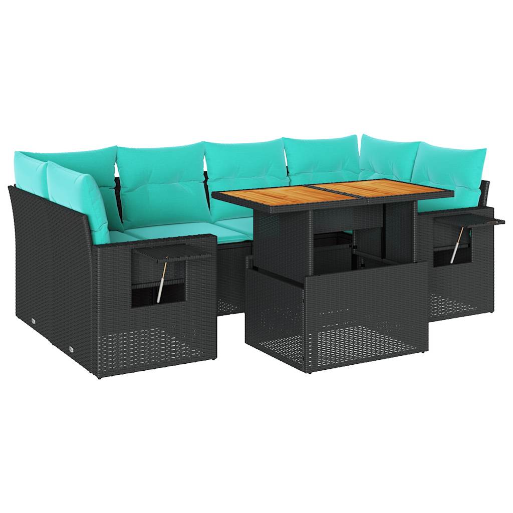 sofasæt til haven 7 dele med hynder polyrattan sort