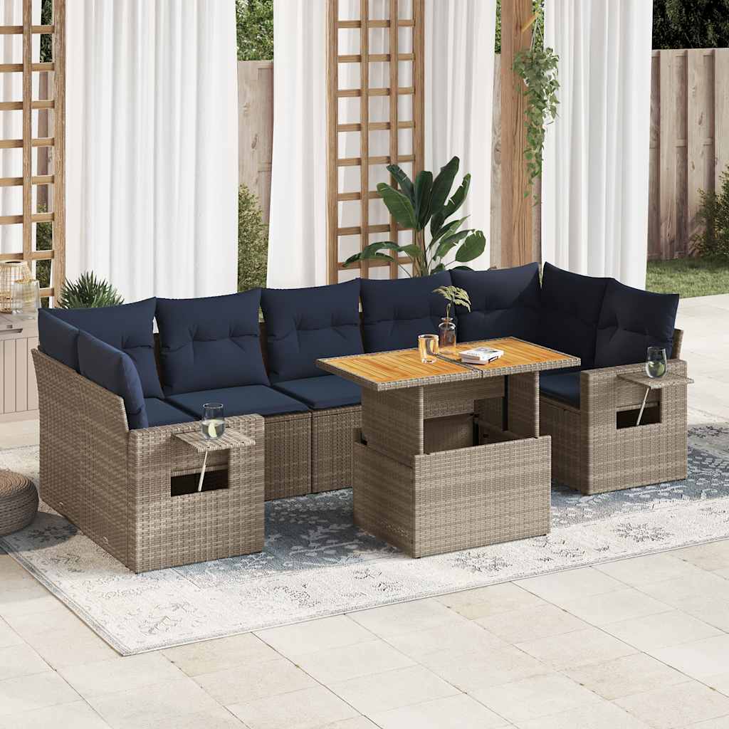 sofasæt til haven 8 dele med hynder polyrattan grå