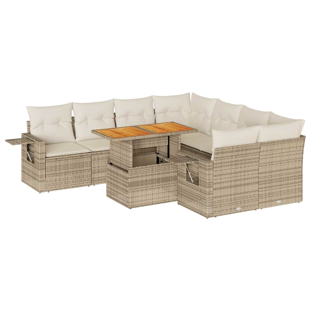 sofasæt til haven 9 dele med hynder polyrattan beige
