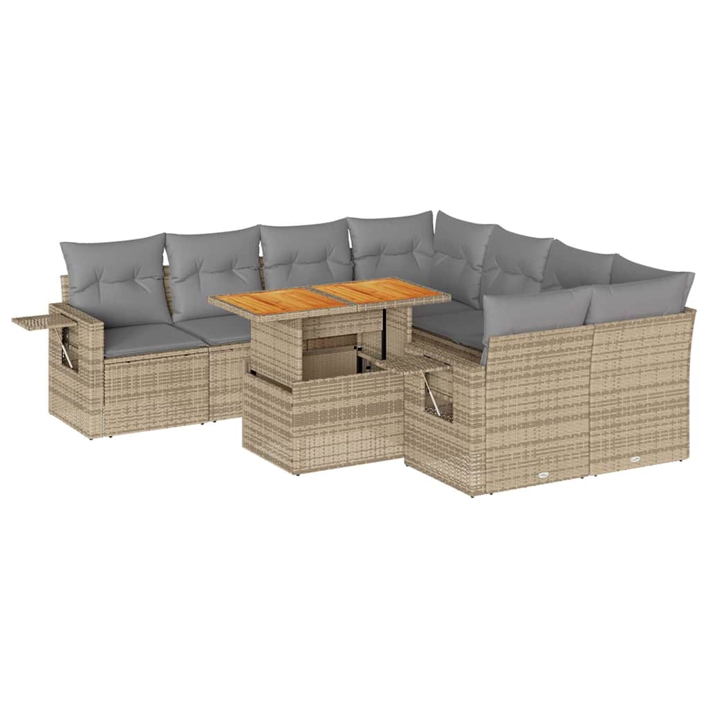 sofasæt til haven 9 dele med hynder polyrattan beige