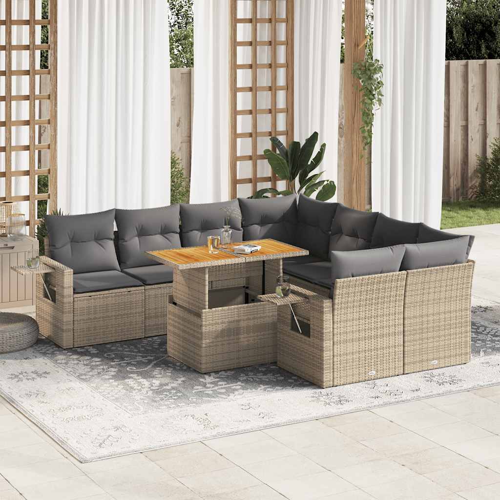 sofasæt til haven 9 dele med hynder polyrattan beige