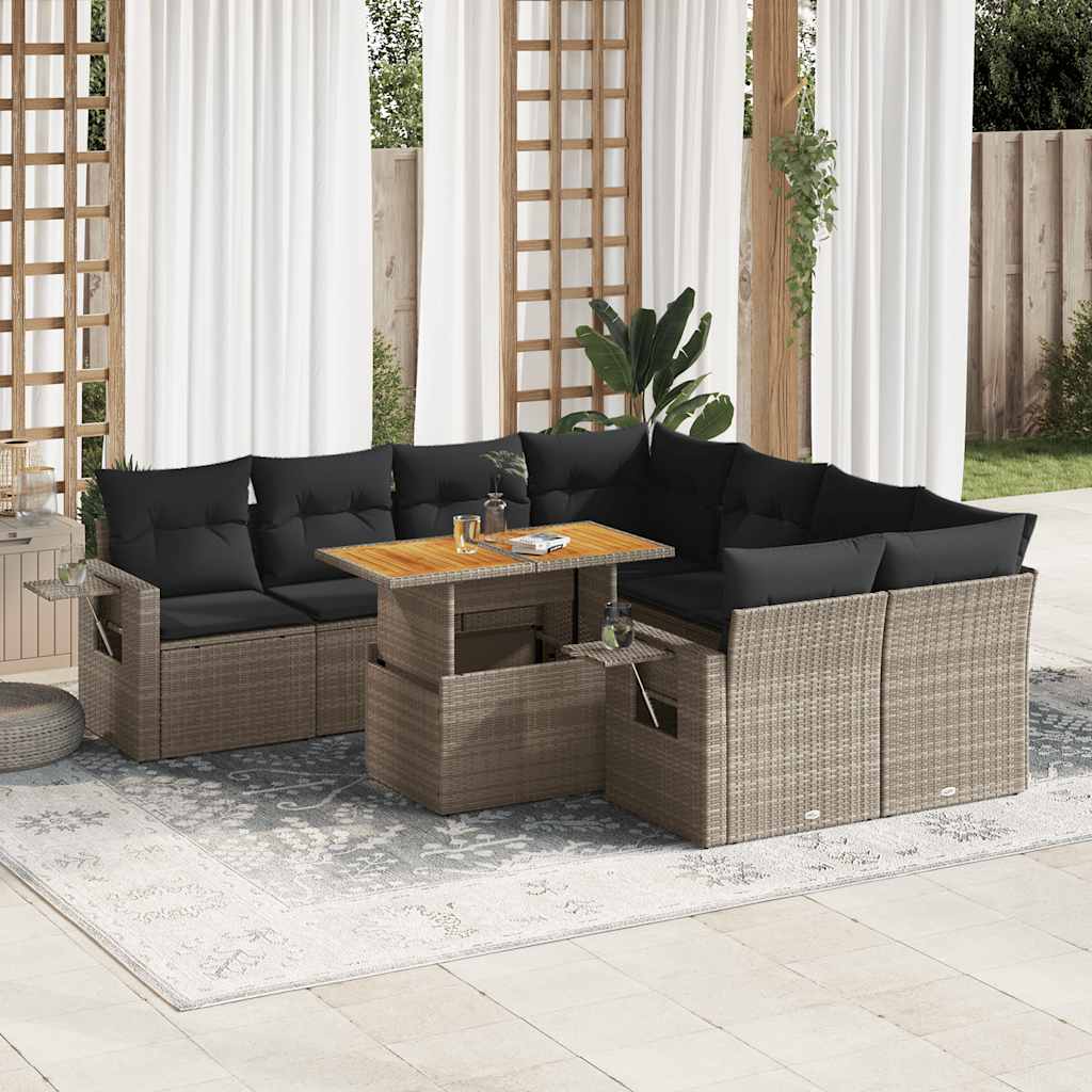 sofasæt til haven 9 dele med hynder polyrattan grå