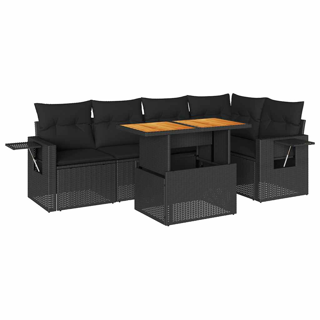 sofasæt til haven 6 dele med hynder polyrattan sort
