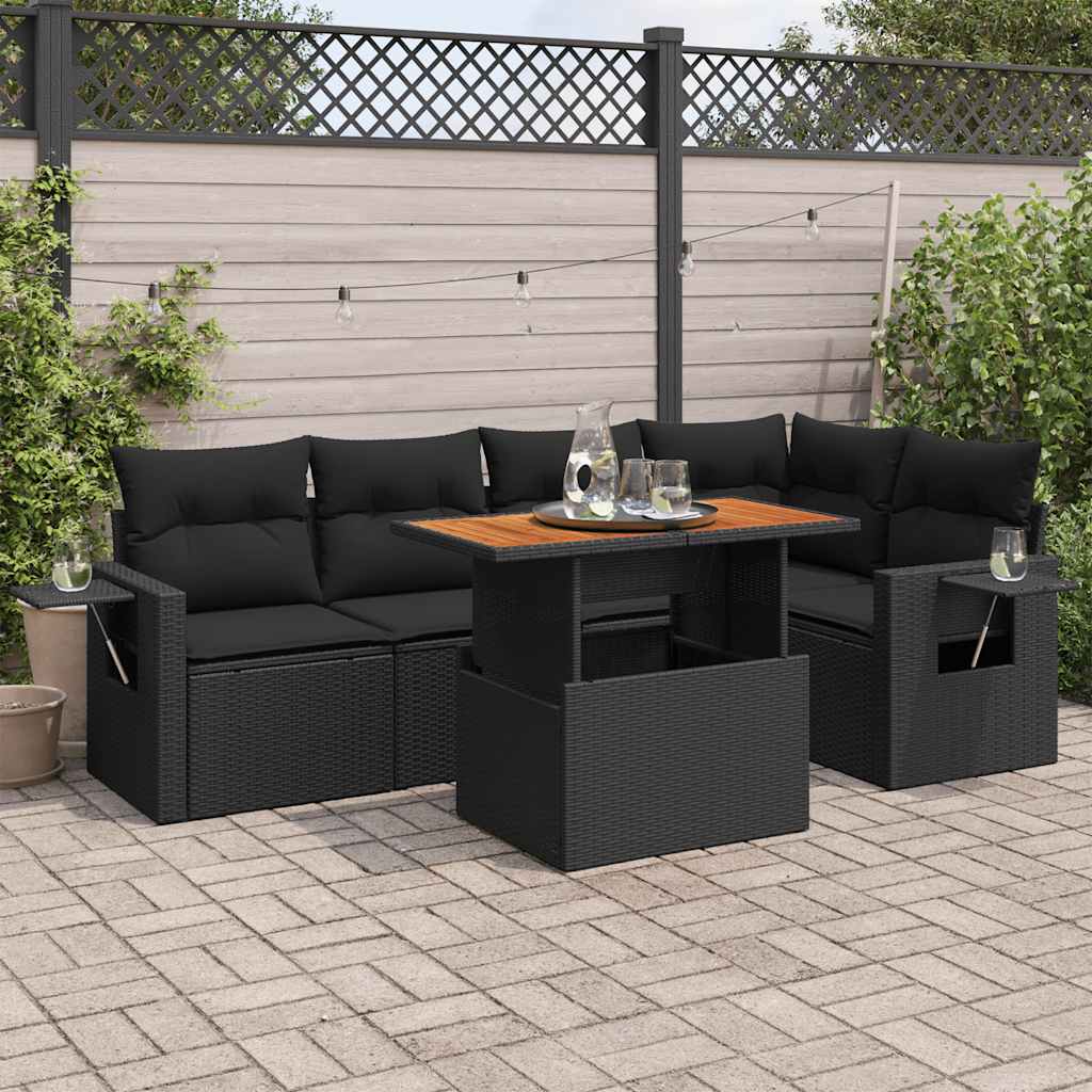 sofasæt til haven 6 dele med hynder polyrattan sort