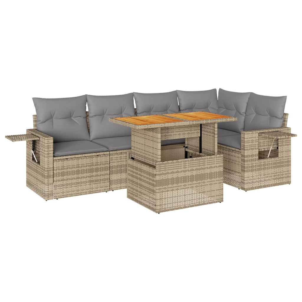 sofasæt til haven 6 dele med hynder polyrattan beige