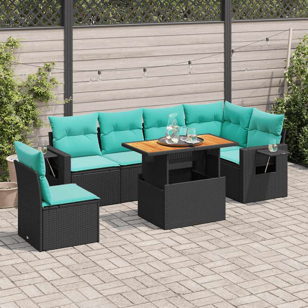 sofasæt til haven 7 dele med hynder polyrattan sort