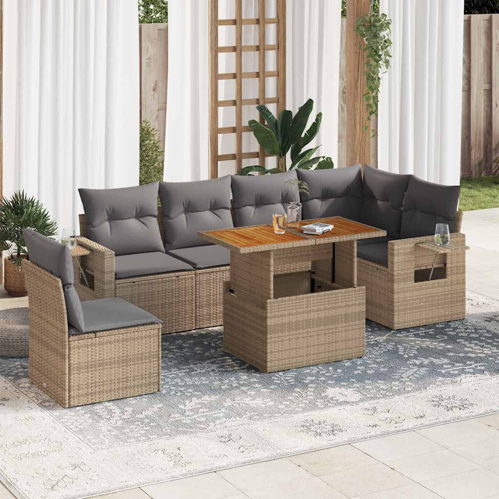 sofasæt til haven 7 dele med hynder polyrattan beige