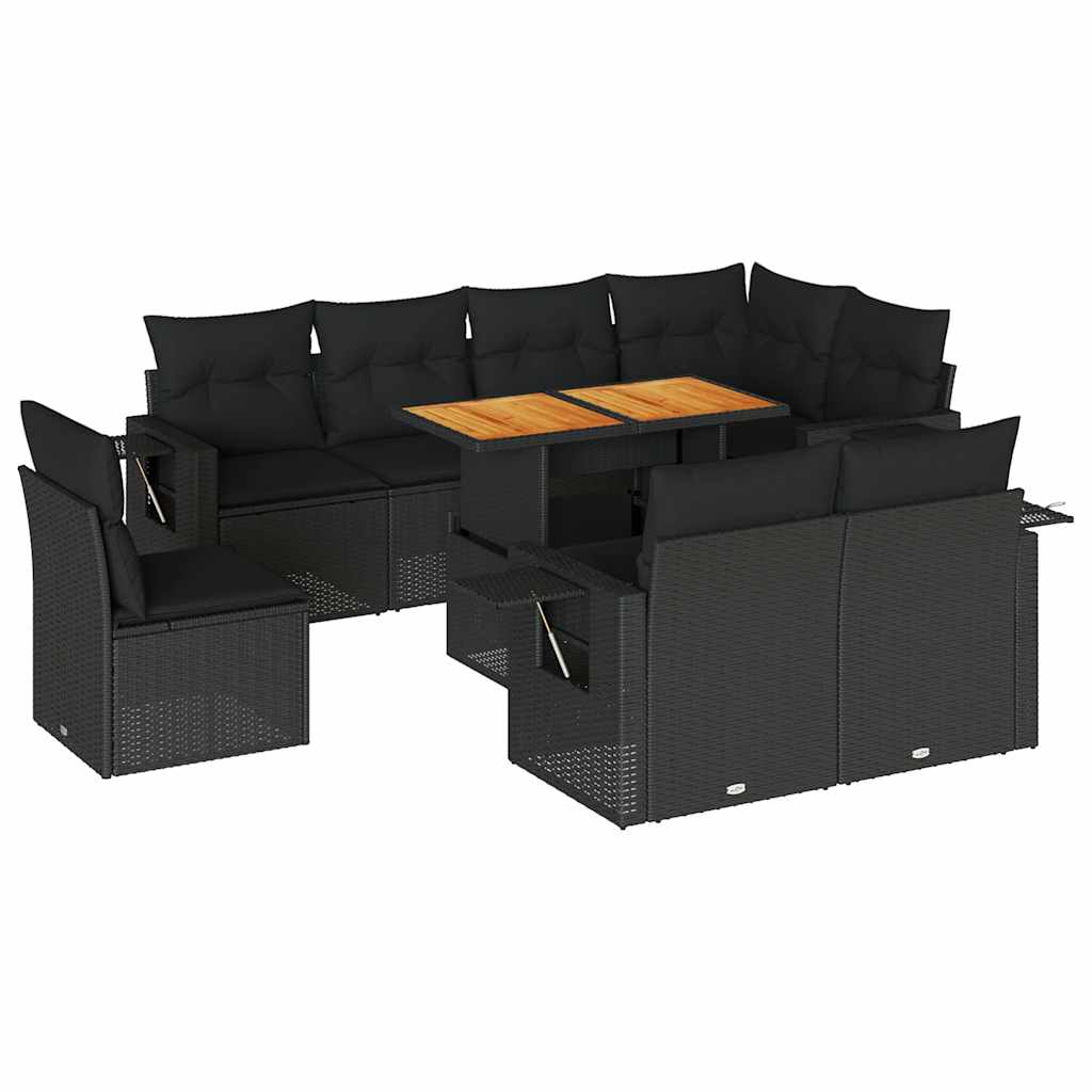 sofasæt til haven 9 dele med hynder polyrattan sort