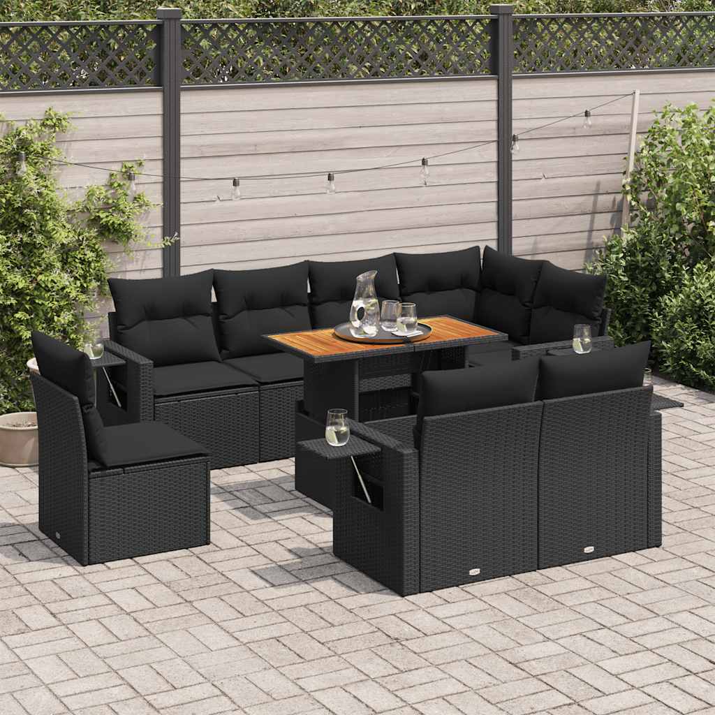 sofasæt til haven 9 dele med hynder polyrattan sort