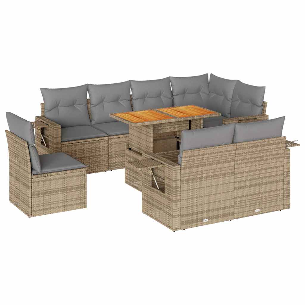 sofasæt til haven 9 dele med hynder polyrattan beige