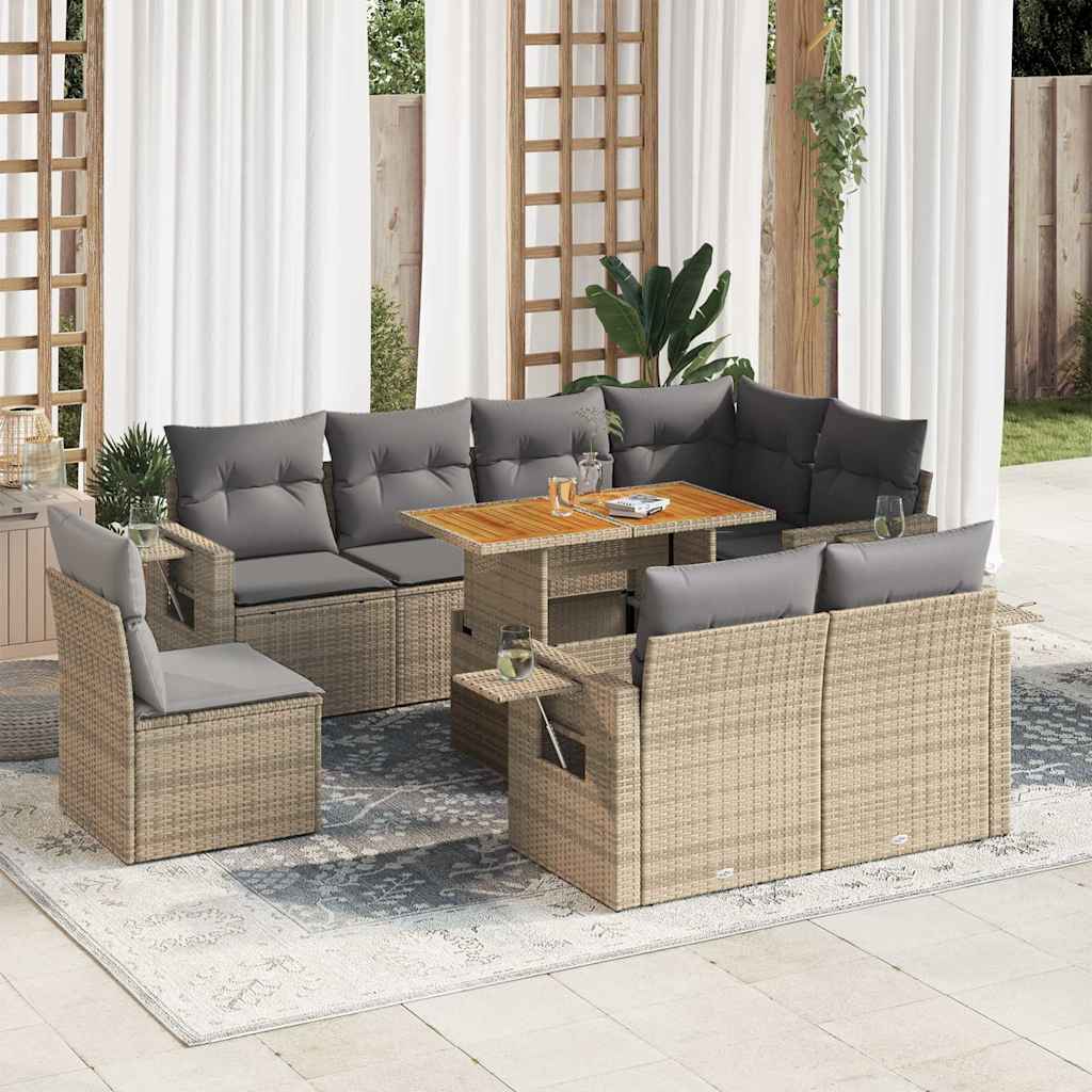 sofasæt til haven 9 dele med hynder polyrattan beige