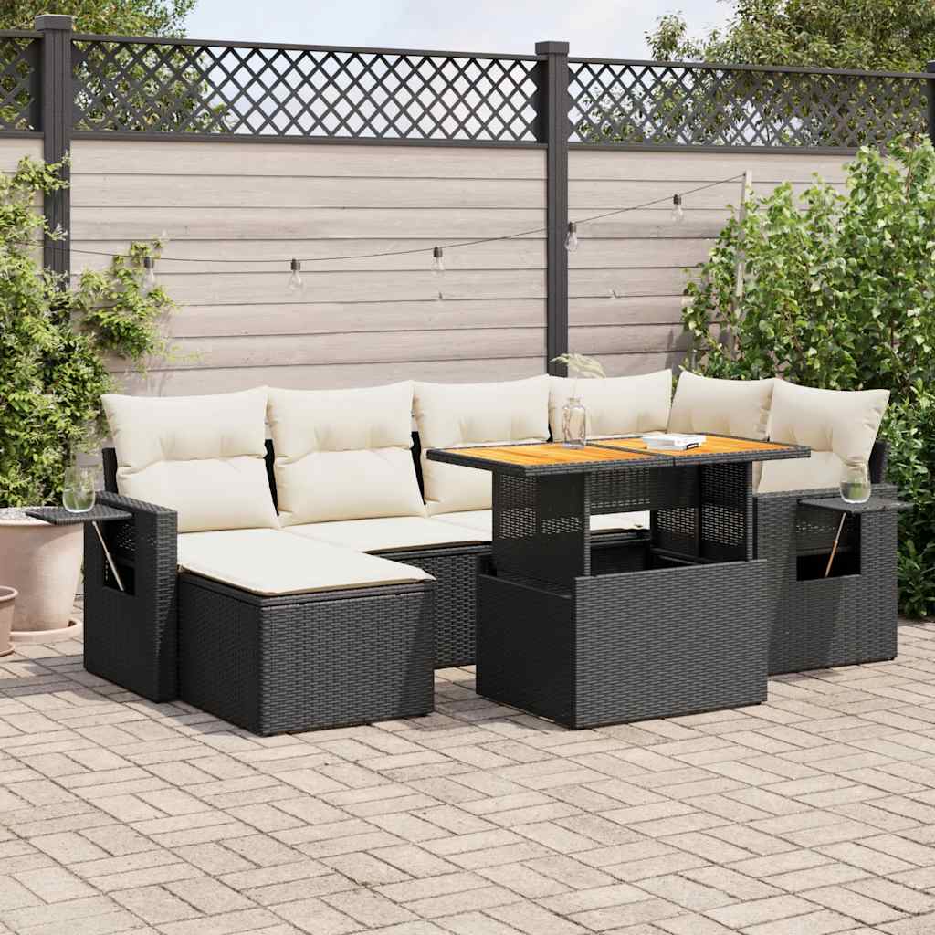 sofasæt til haven 7 dele med hynder polyrattan sort