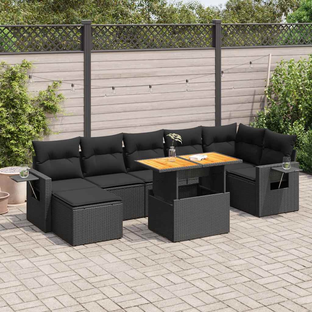 sofasæt til haven 8 dele med hynder polyrattan sort