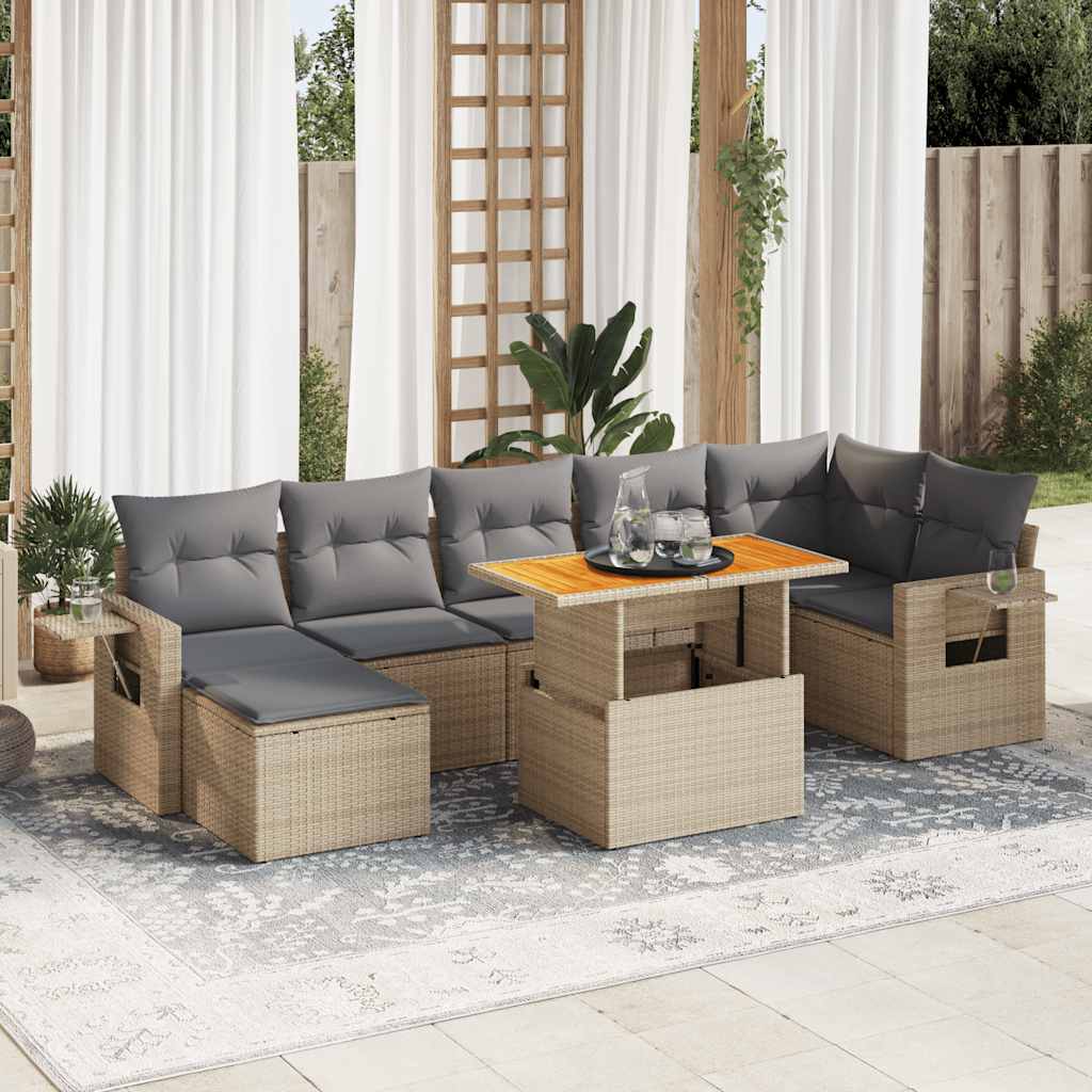 sofasæt til haven 8 dele med hynder polyrattan beige
