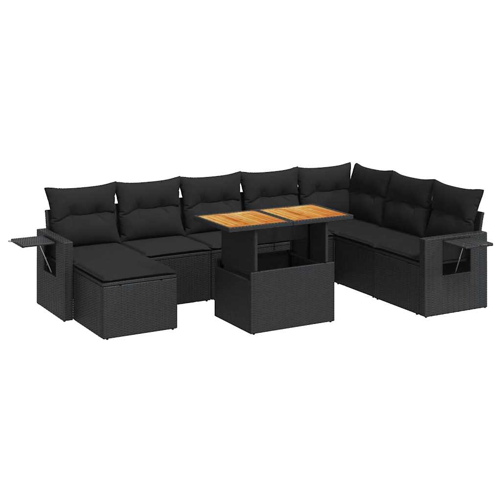 sofasæt til haven 9 dele med hynder polyrattan sort