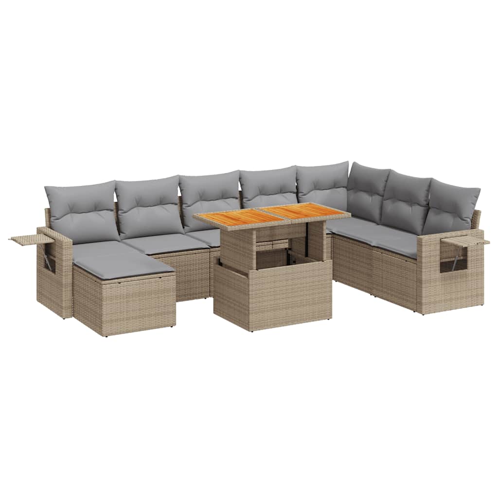 sofasæt til haven 9 dele med hynder polyrattan beige