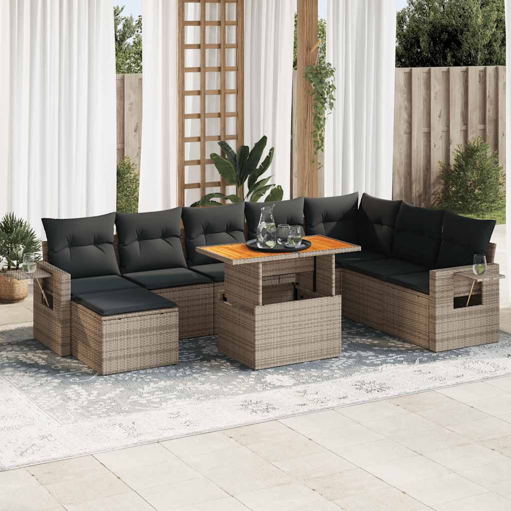 sofasæt til haven 9 dele med hynder polyrattan grå