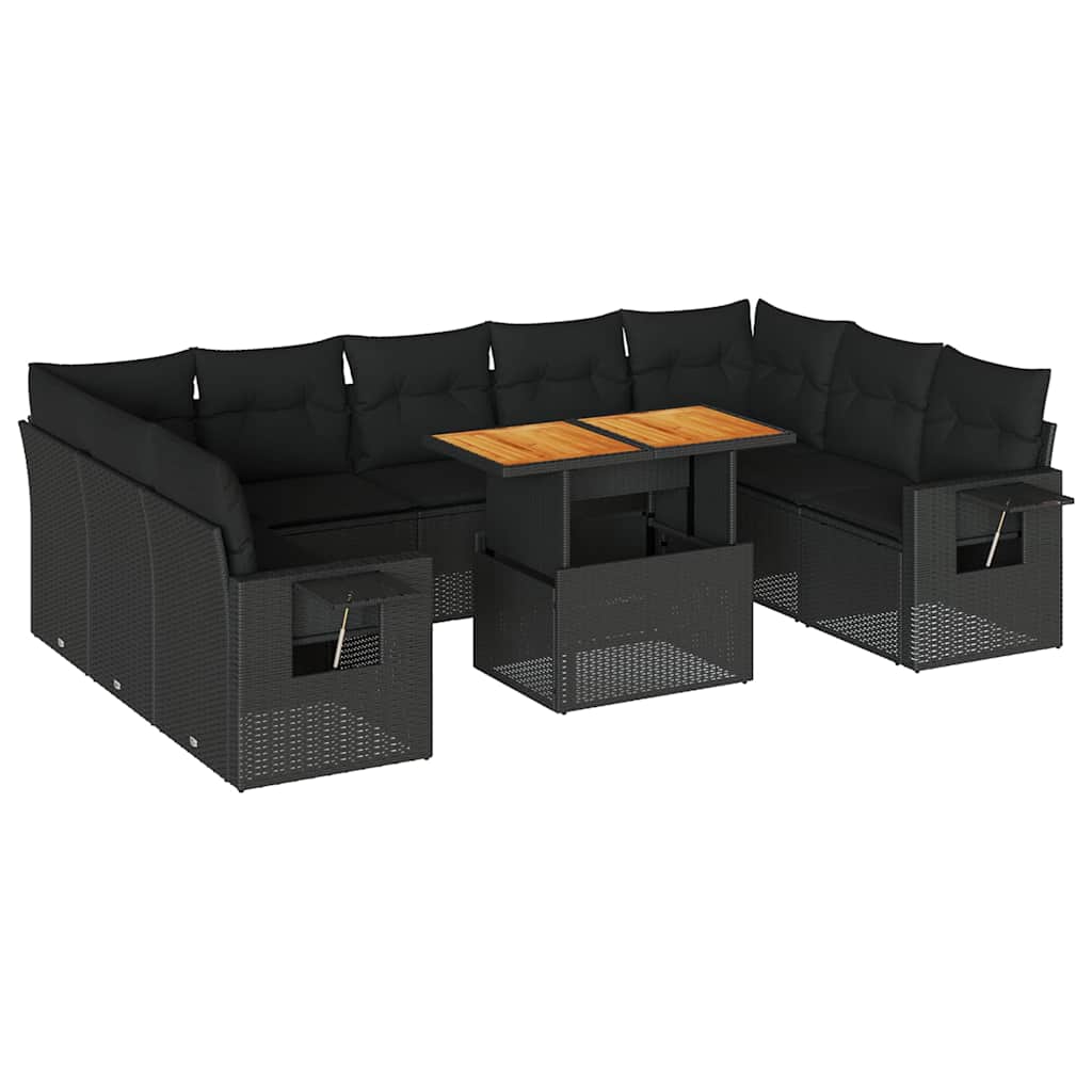 sofasæt til haven 10 dele med hynder polyrattan sort