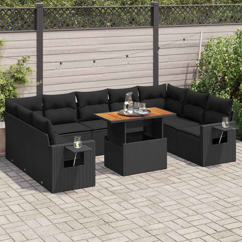 sofasæt til haven 10 dele med hynder polyrattan sort