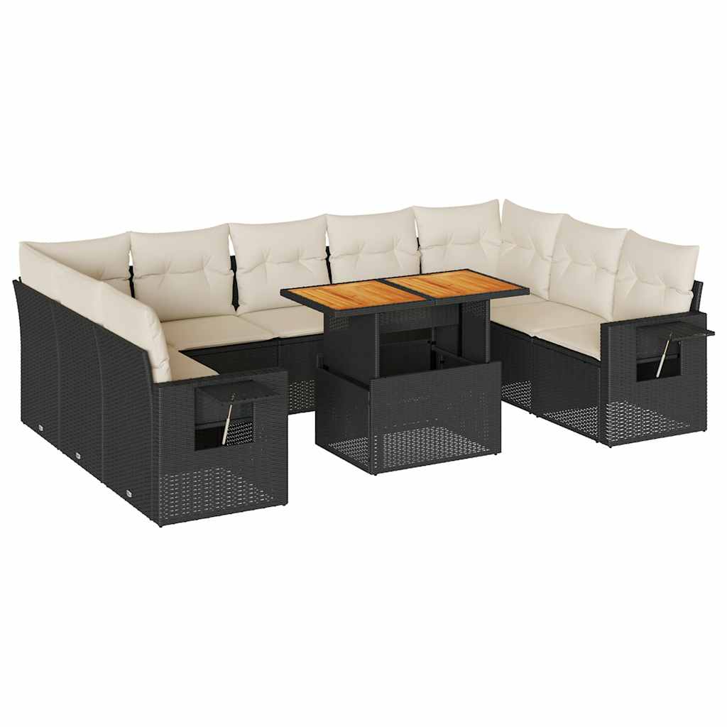 sofasæt til haven 10 dele med hynder polyrattan sort