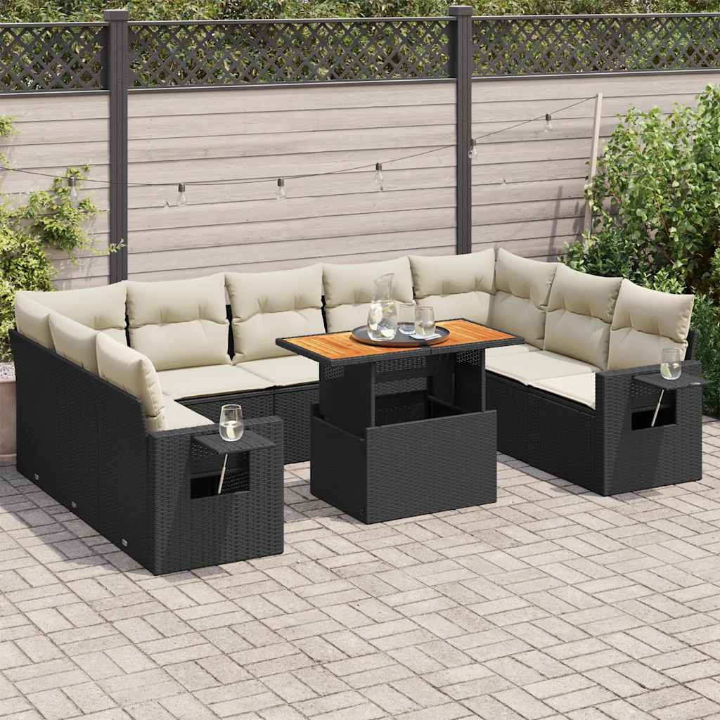 sofasæt til haven 10 dele med hynder polyrattan sort