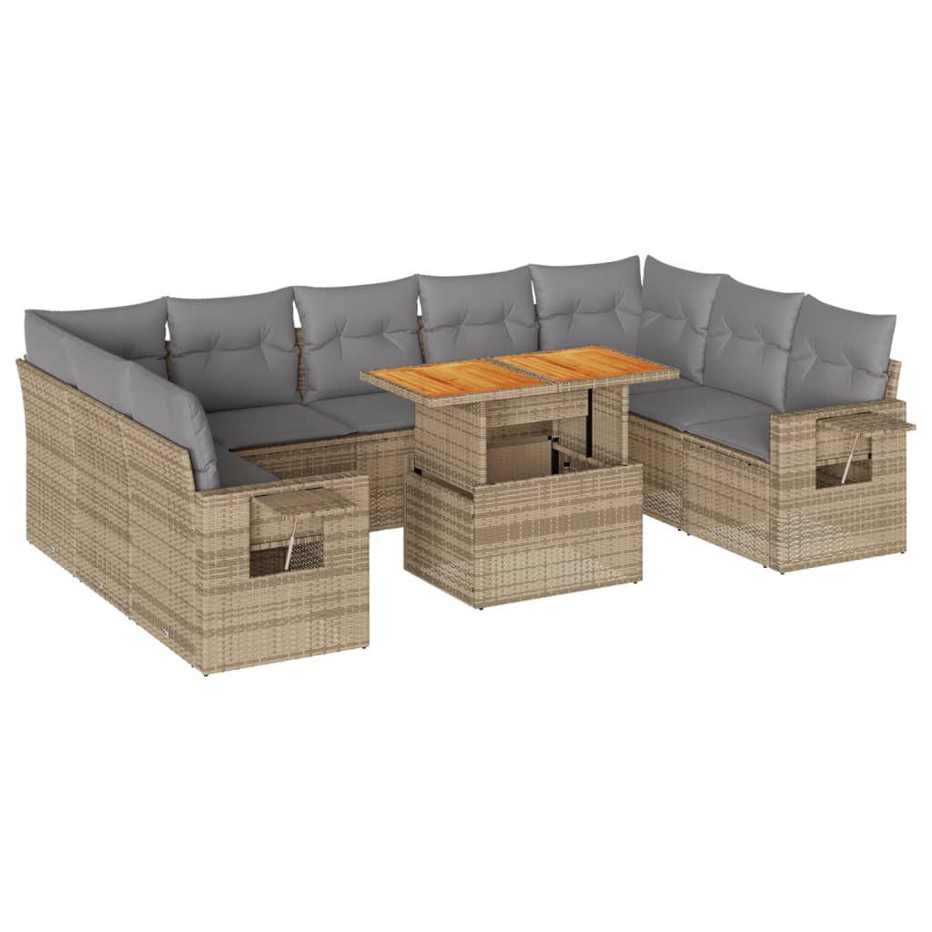 sofasæt til haven 10 dele med hynder polyrattan beige