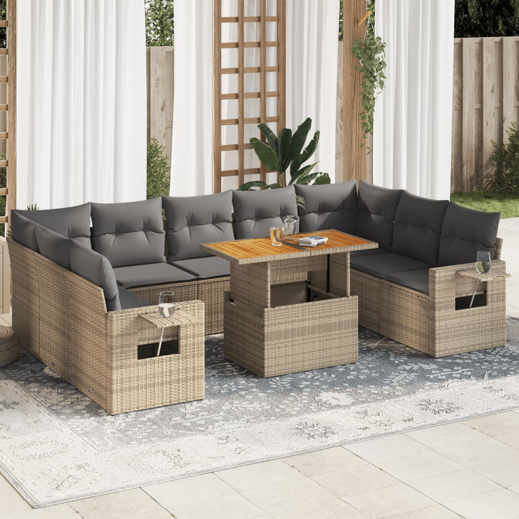 sofasæt til haven 10 dele med hynder polyrattan beige