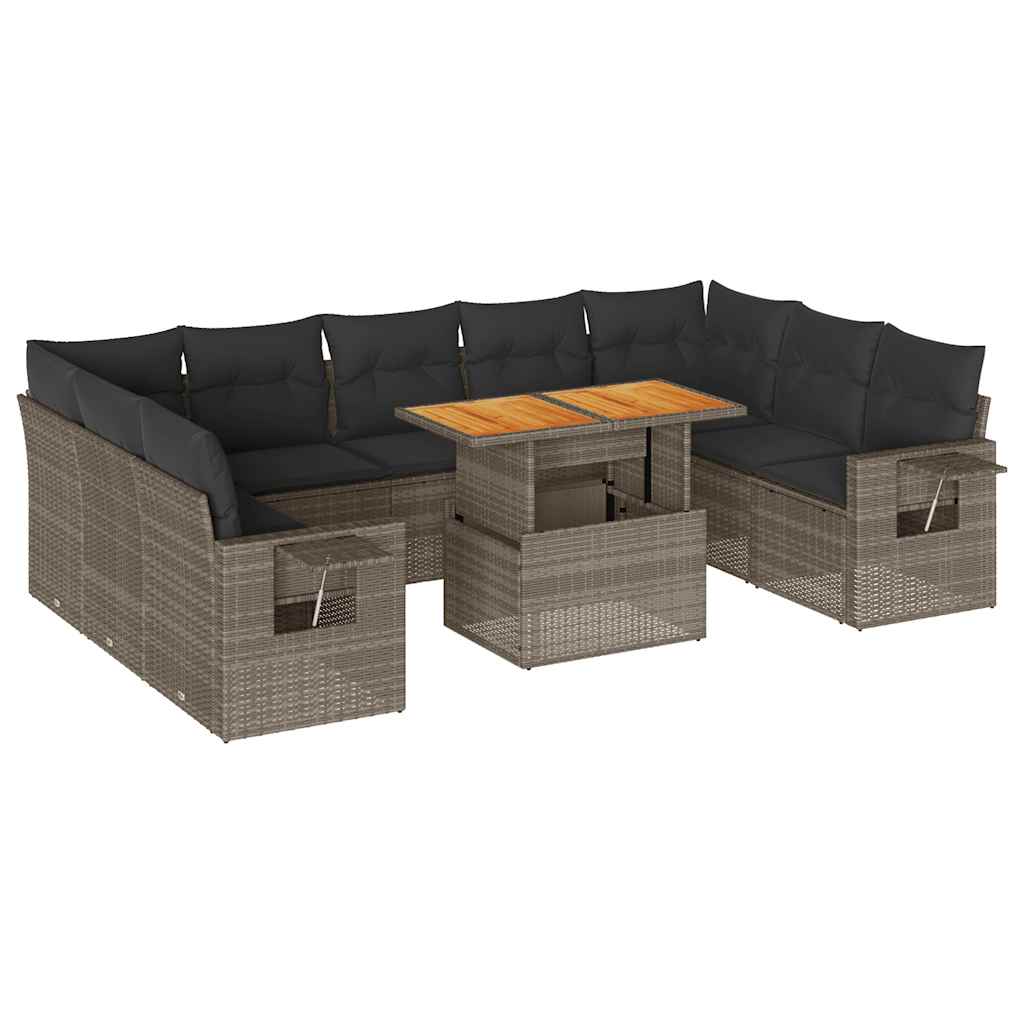 sofasæt til haven 10 dele med hynder polyrattan grå