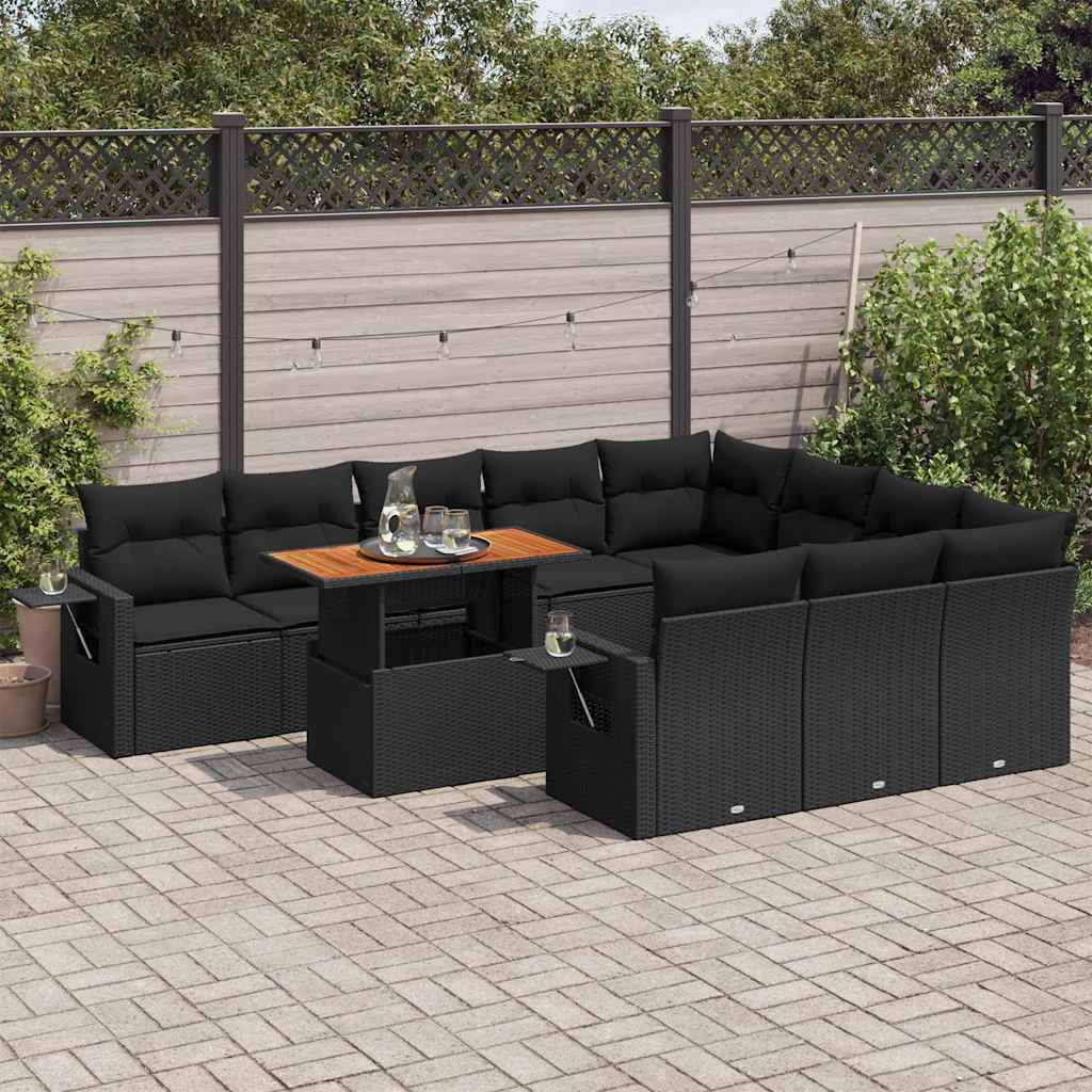 sofasæt til haven 11 dele med hynder polyrattan sort
