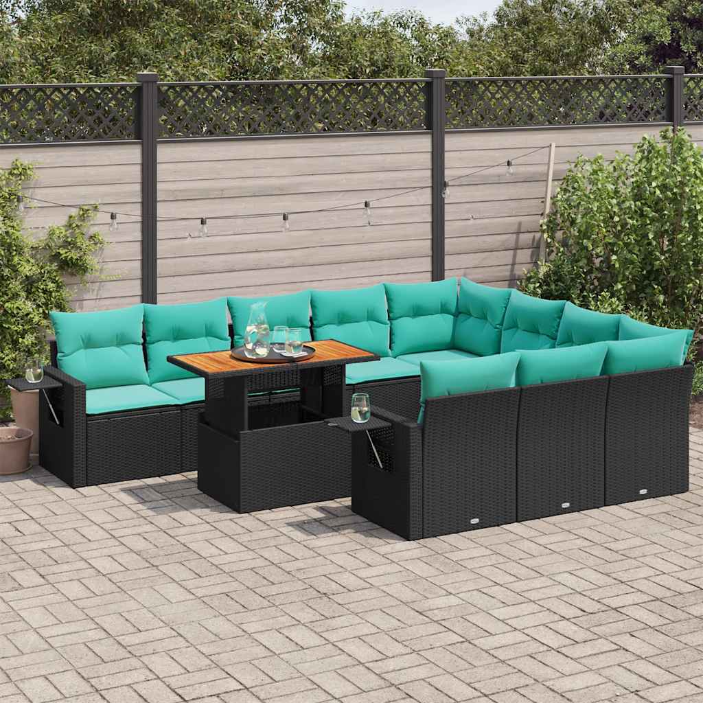 sofasæt til haven 11 dele med hynder polyrattan sort