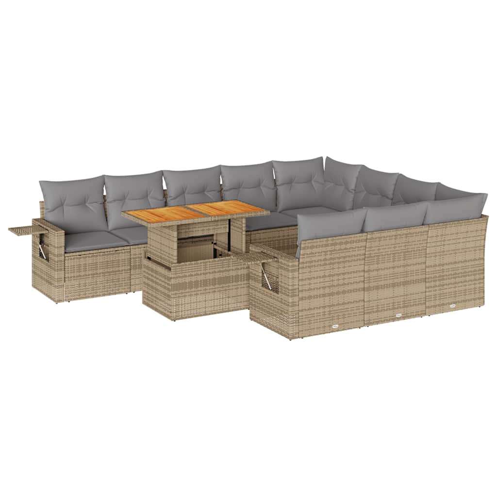 sofasæt til haven 11 dele med hynder polyrattan beige