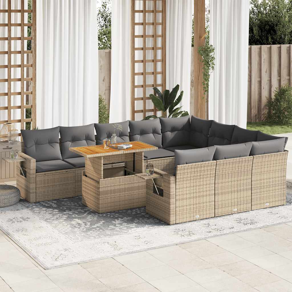 sofasæt til haven 11 dele med hynder polyrattan beige