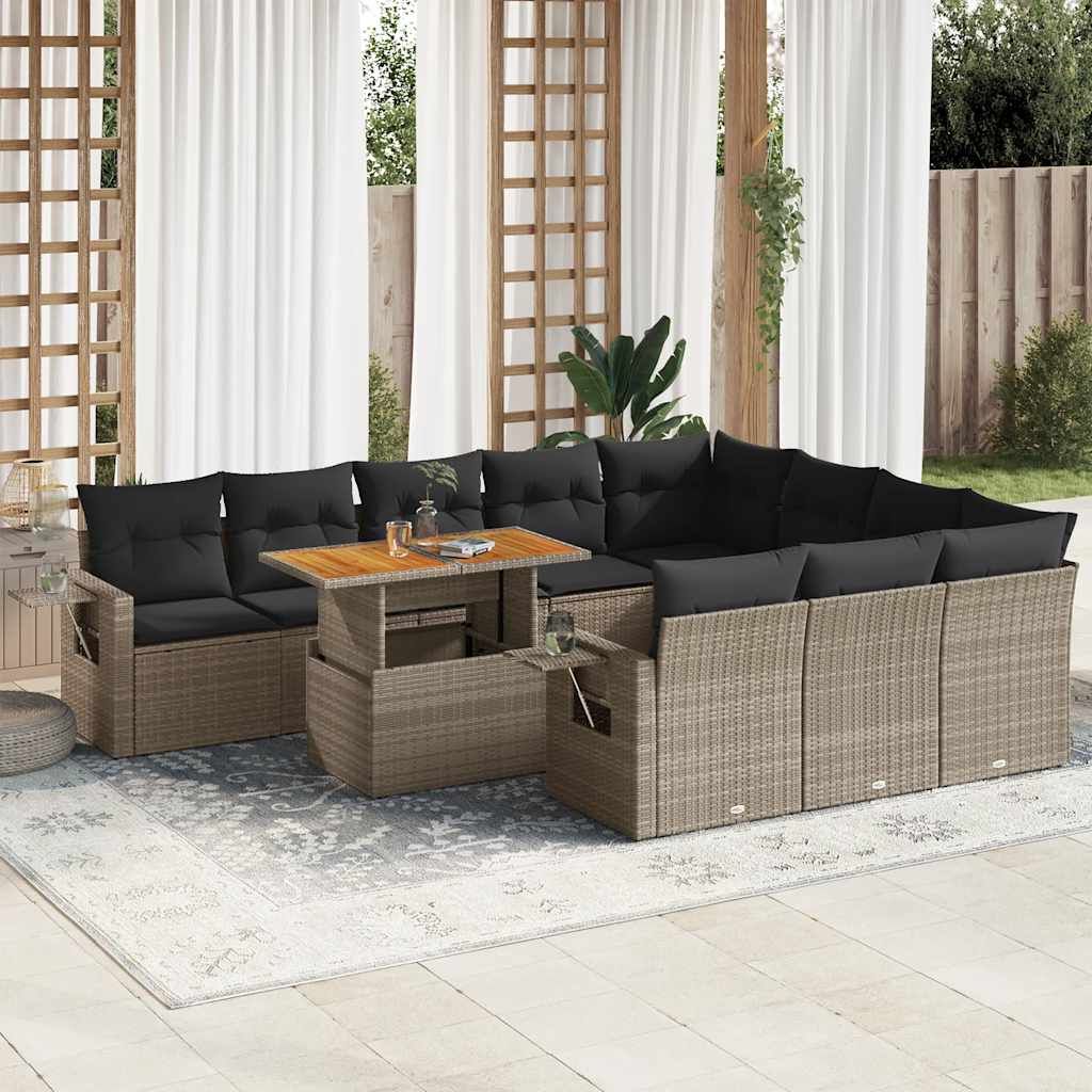 loungesæt til haven 11 dele med hynder polyrattan grå