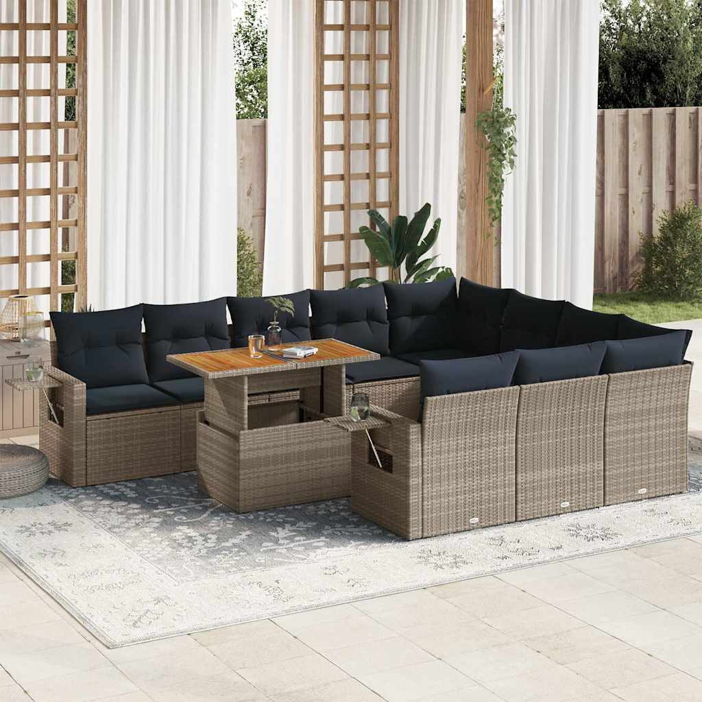loungesæt til haven 11 dele med hynder polyrattan grå
