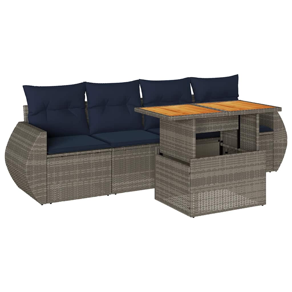 sofasæt 5 dele med hynder polyrattan grå