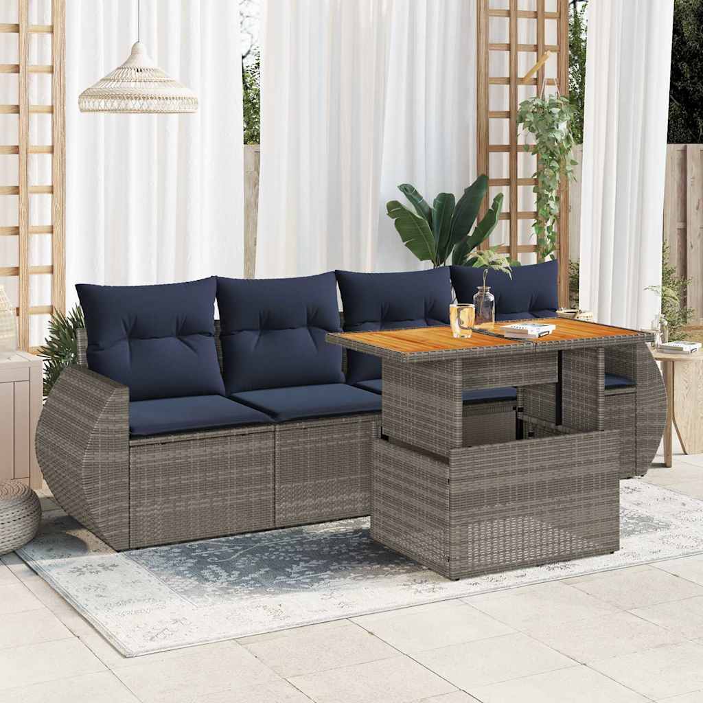 sofasæt 5 dele med hynder polyrattan grå