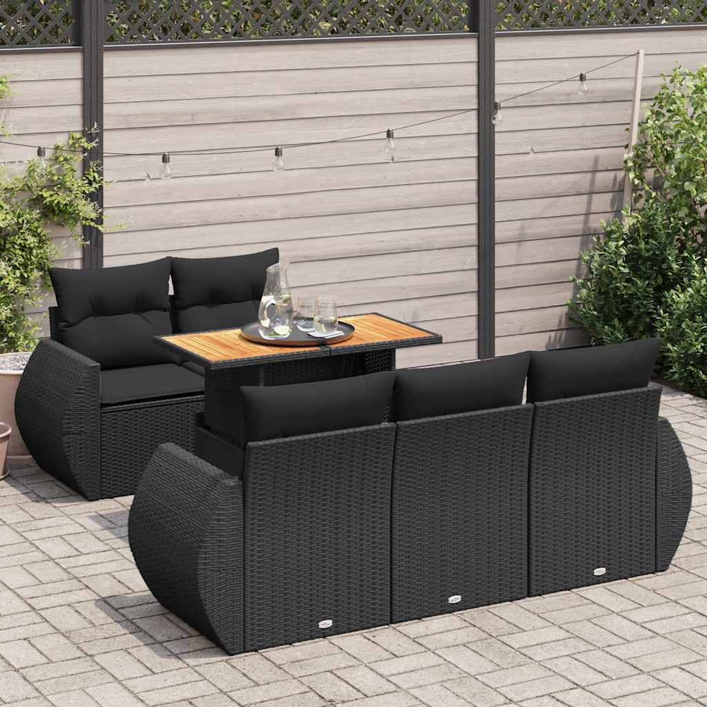 sofasæt til haven 6 dele med hynder polyrattan sort