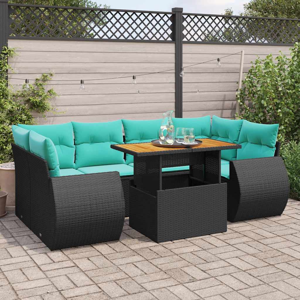 sofasæt til haven 7 dele med hynder polyrattan sort