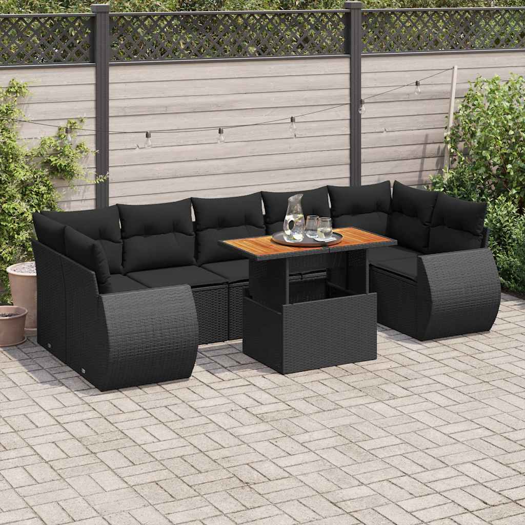sofasæt til haven 8 dele med hynder polyrattan sort