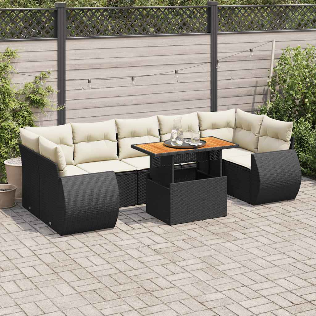 sofasæt til haven 8 dele med hynder polyrattan sort