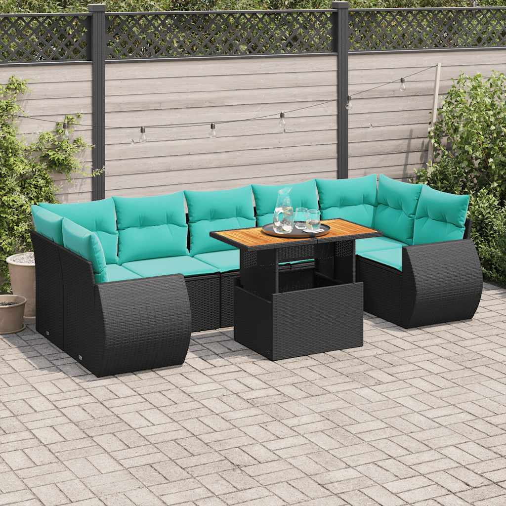 sofasæt til haven 8 dele med hynder polyrattan sort
