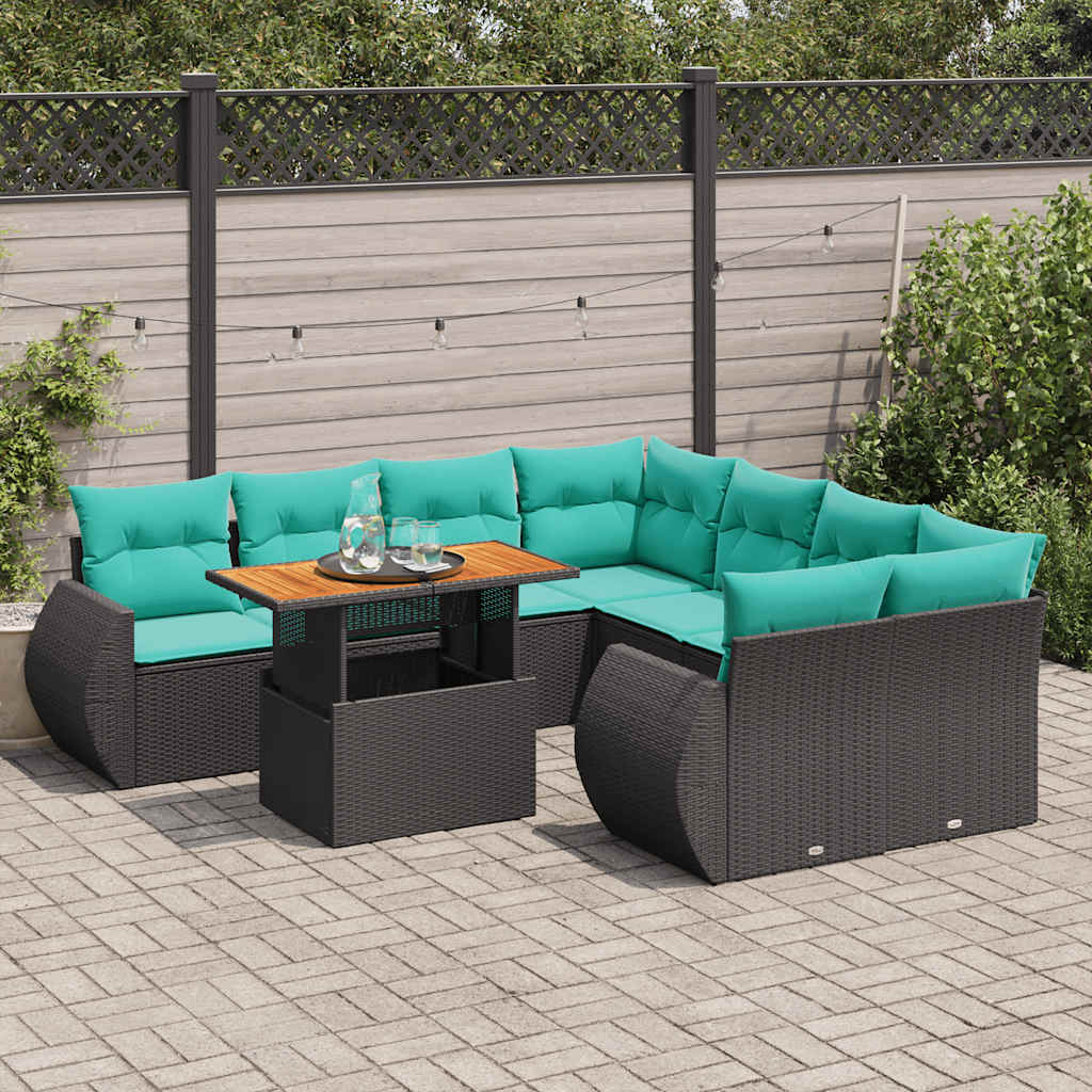 sofasæt til haven 9 dele med hynder polyrattan sort