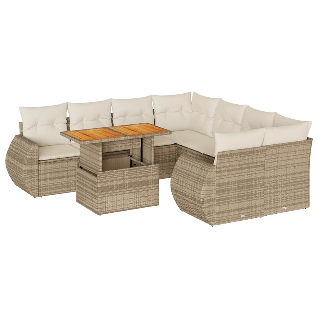 sofasæt til haven 9 dele med hynder polyrattan beige