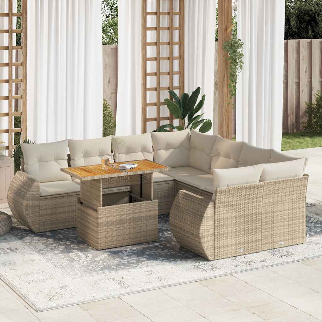 sofasæt til haven 9 dele med hynder polyrattan beige